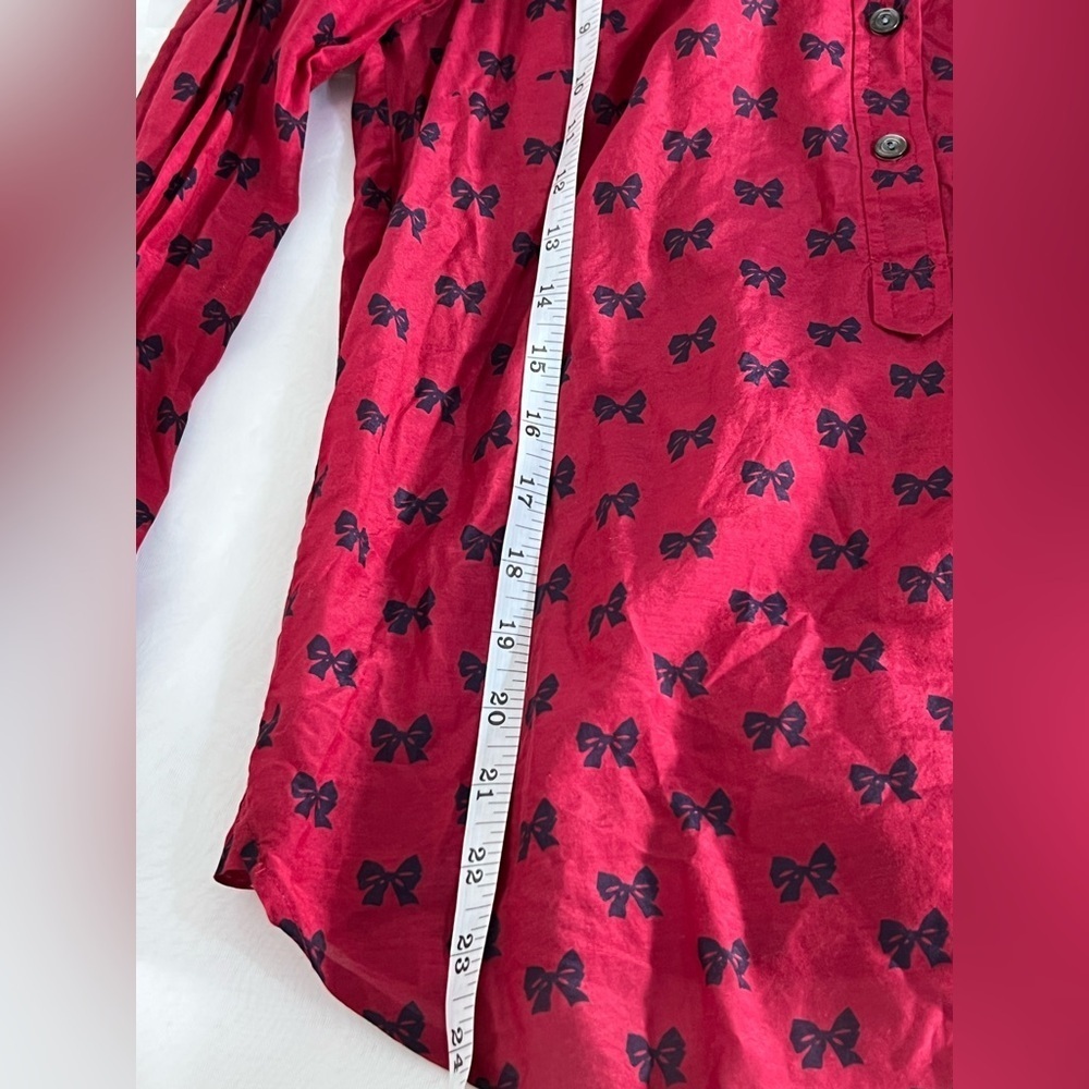 J. Crew Silk Cotton Popover in Bows Professional Holiday Red Top Blouse Size 2 - Picture 7 of 10